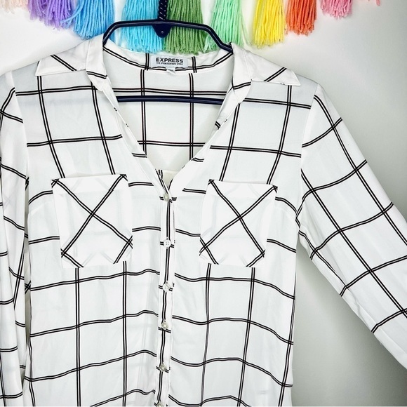 Express White Plaid Double Breasted Portofino Dress Shirt Size Extra Small - Picture 4 of 13